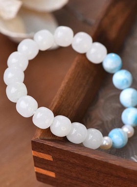 海芋恋手链天然和田玉老型珠手链多米尼加海纹石手链配淡水珍珠