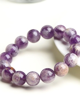 天然幽灵羽毛幽灵圆珠手链 紫色幽灵老矿翘色羽毛手串