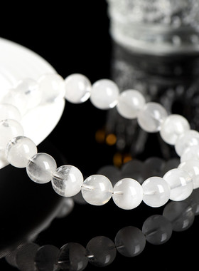 天然白色兔毛发晶圆珠手链 白兔毛白发晶手串