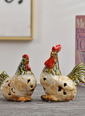 创意彩色情侣鸡摆件吉祥物
