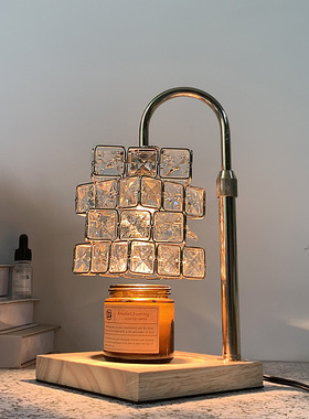 创意水晶魔方香薰融蜡灯卧室摆件家居氛围小夜灯竹木床头小台灯