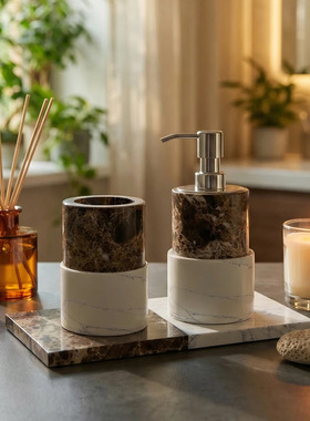 高档星级酒店民宿客房浴室洗漱台大理石乳液瓶托盘香薰组合套装饰