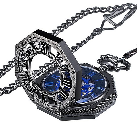 怀表复古翻盖机械怀表男女学生怀旧镂空雕花八角形项链挂表情侣表