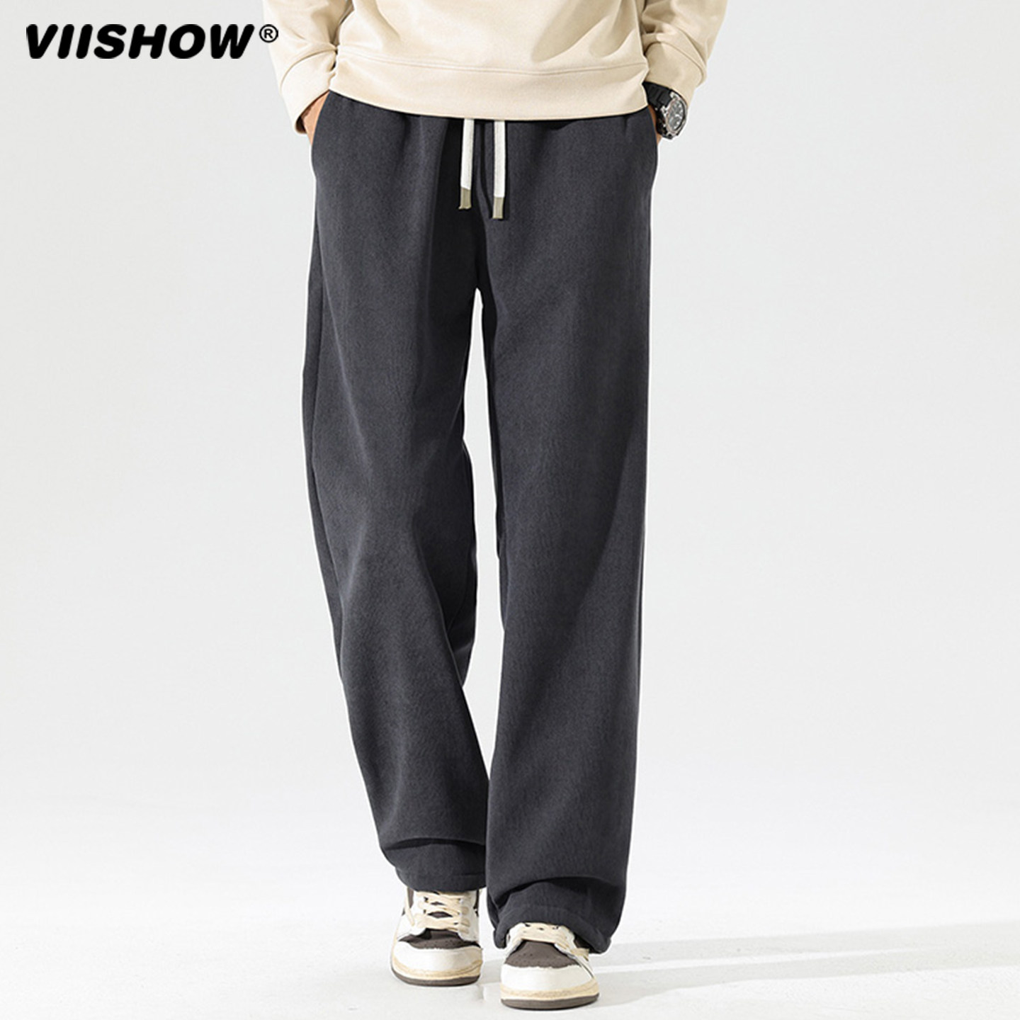 VIISHOW冬季复古纯色灯芯绒抓绒裤男潮牌宽松加绒加厚保暖直筒裤,淘宝优惠券,粉丝福利购,淘宝优惠卷