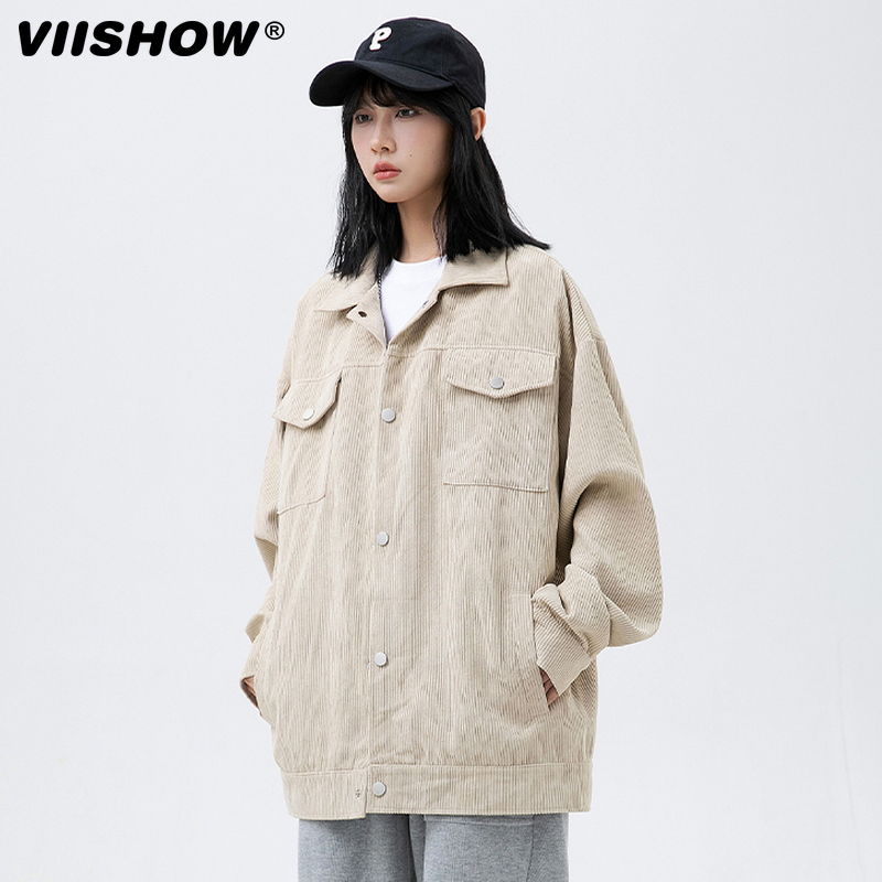 VIISHOW美式复古灯芯绒外套男春秋新款潮牌休闲宽松工装情侣夹克