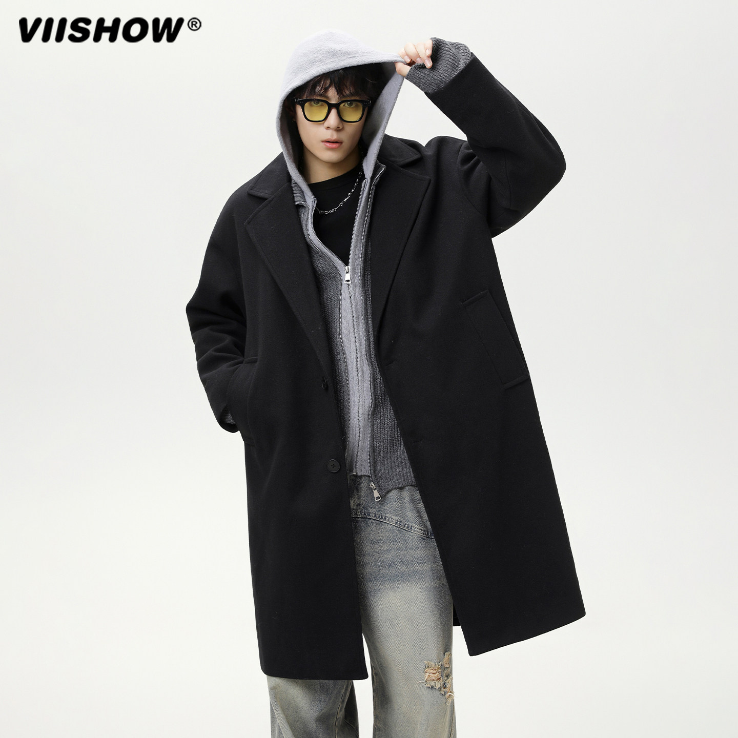 VIISHOW双面毛呢翻领大衣男秋冬中长款风衣日系宽松复古加厚外套,淘宝优惠券,粉丝福利购,淘宝优惠卷