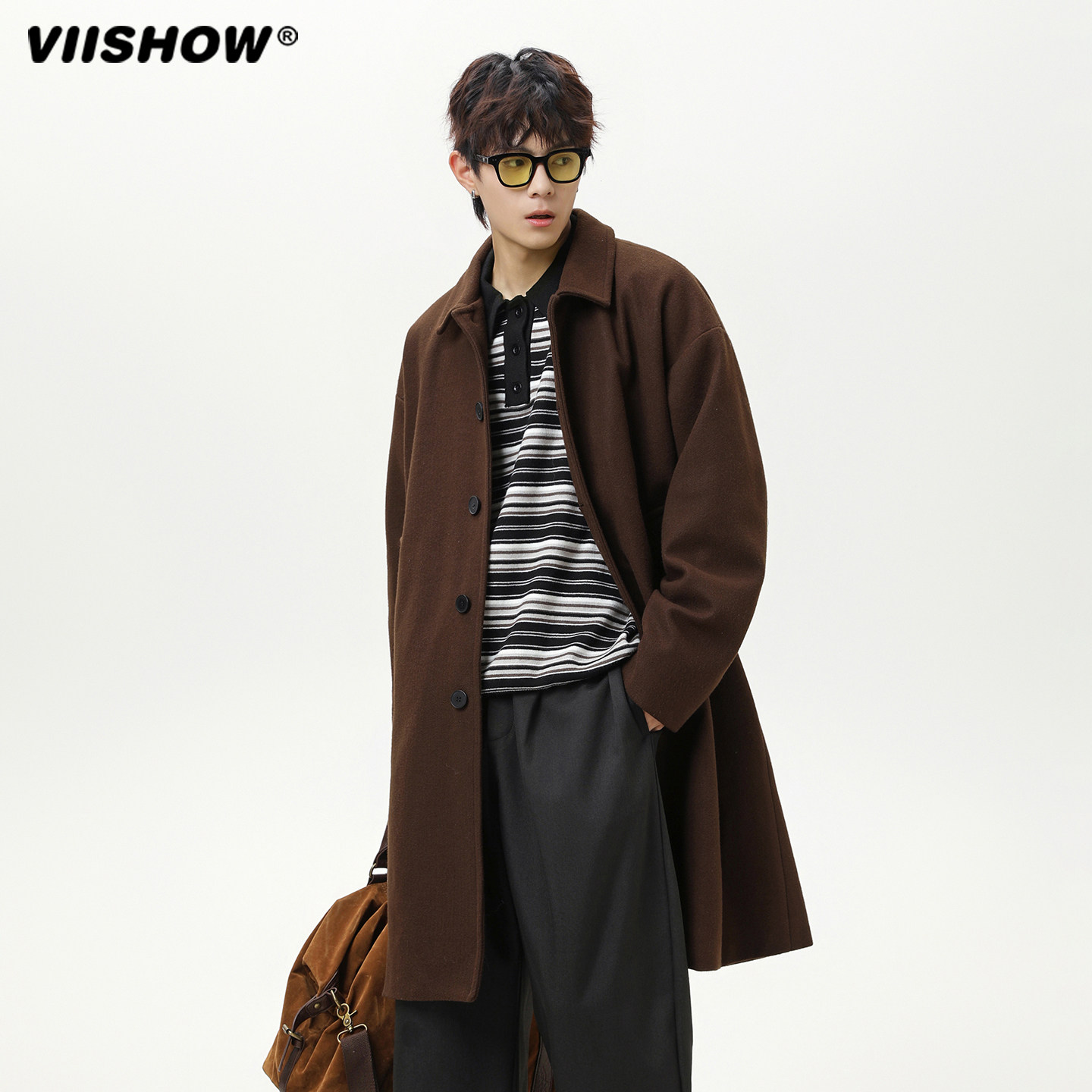 VIISHOW双面毛呢翻领大衣男秋冬中长款风衣日系宽松复古加厚外套,淘宝优惠券,粉丝福利购,淘宝优惠卷