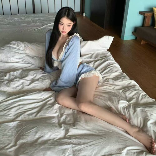 新款分体比基尼泳衣女长袖蕾丝边性感纯欲辣妹海岛度假温泉高级感 - 图1