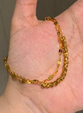 仿真黄金金珠串珠细链双层手链女