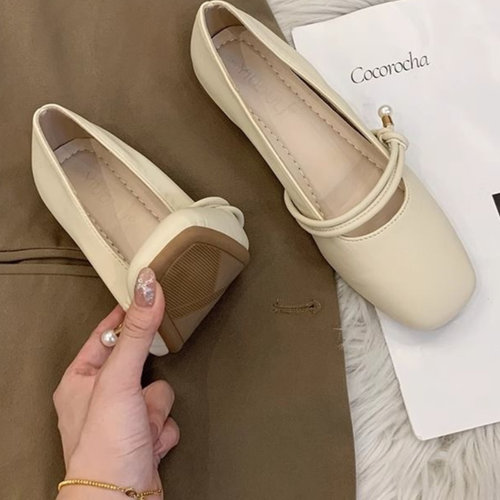 玛丽珍仙女配裙子小皮单鞋女2025新款春秋晚晚风温柔平底奶奶瓢鞋 - 图0
