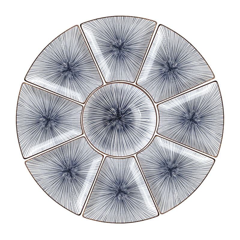 拼盘碗碟套装家用餐具组合过年团圆盘桌拼盘陶瓷扇形家庭聚餐盘