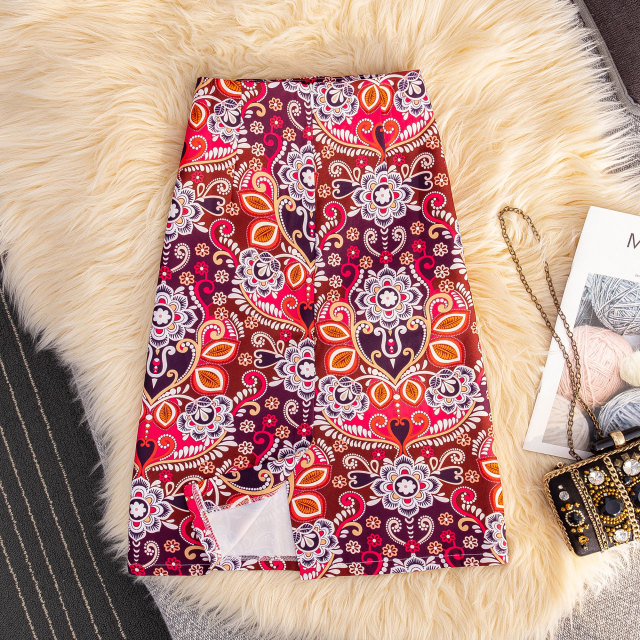 Floral skirt hip-covering midi skirt retro