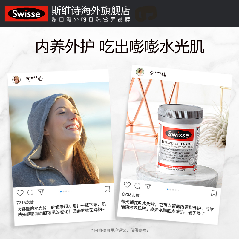swisse斯维诗海外旗舰店热巴同款Swisses斯维诗水光片口服玻尿酸胶原蛋白维生素90片 临期3