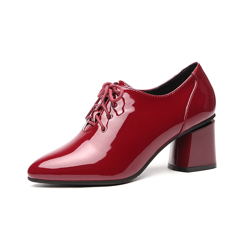 蜀姬百丽2025春秋季新款真皮时尚深口单鞋系带粗跟高跟鞋女士皮鞋,淘宝优惠券,粉丝福利购,淘宝优惠卷