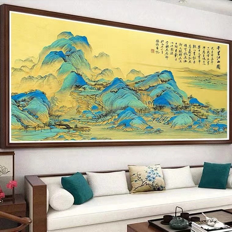 千里江山十字绣成品客厅风景大画迎客松一帆风顺装饰画家居-图0