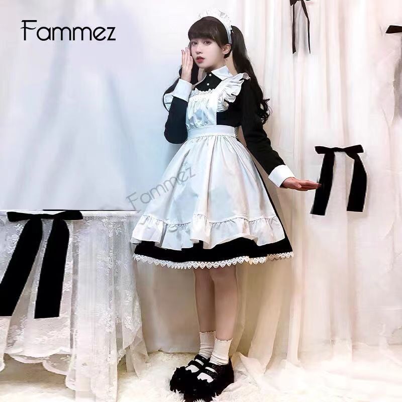 正统欧版女仆装大码长款男穿女装大佬黑白色动漫COS女佣服女管家_虎窝淘