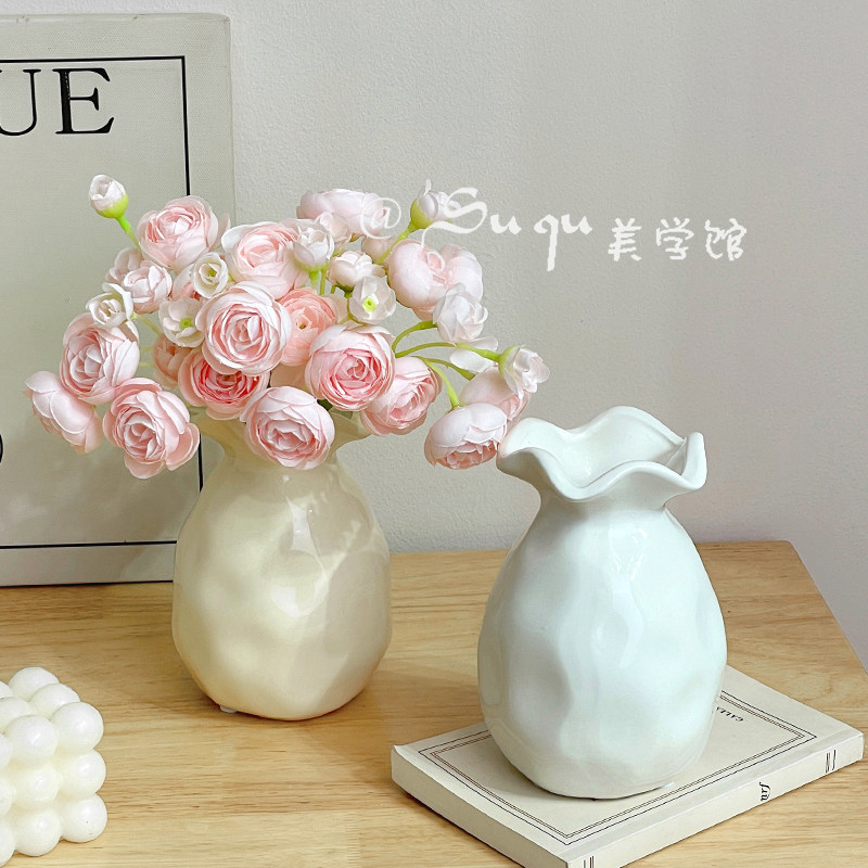 奶油风陶瓷花瓶简约摆件网红高级感客厅水培水养干花鲜花插花装饰,淘宝优惠券,粉丝福利购,淘宝优惠卷