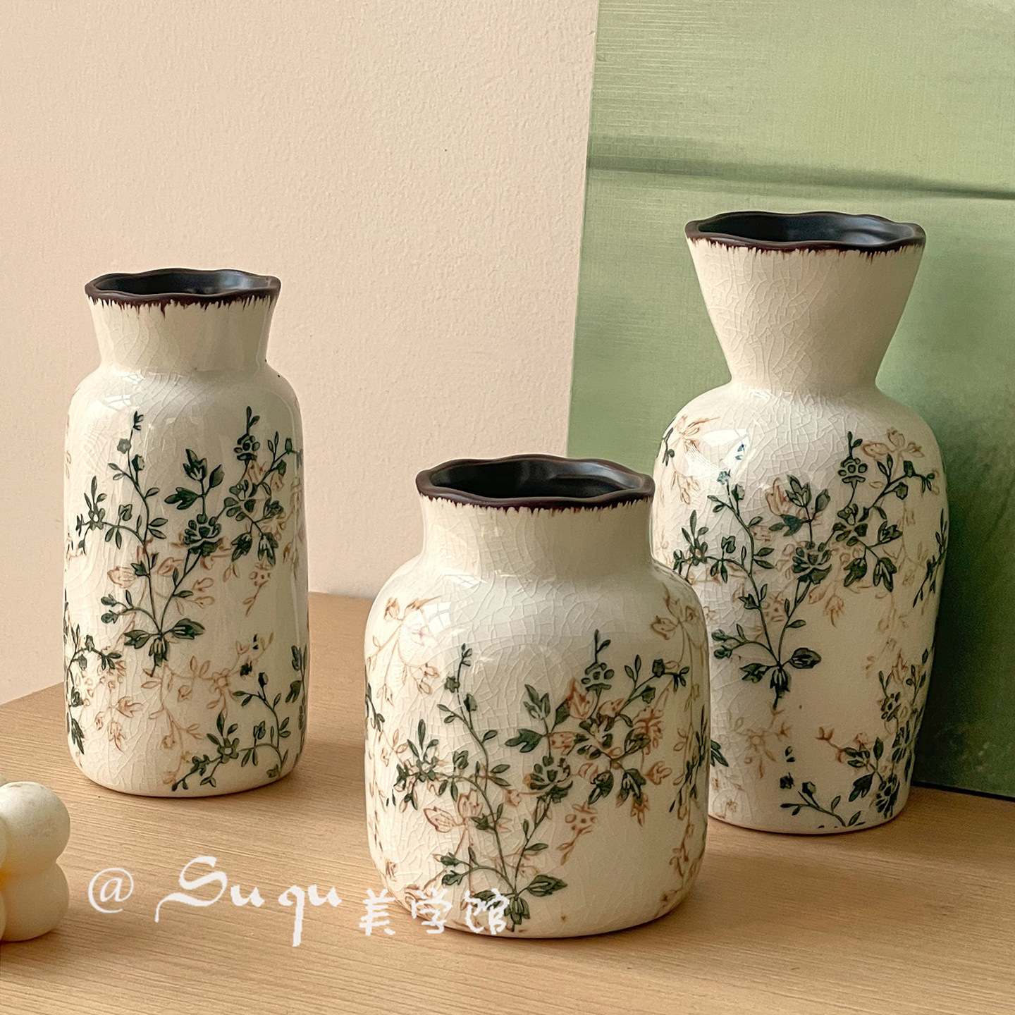 复古陶瓷小花瓶繁花冰裂纹水养插花客厅民宿书房装饰摆件美式乡村,淘宝优惠券,粉丝福利购,淘宝优惠卷