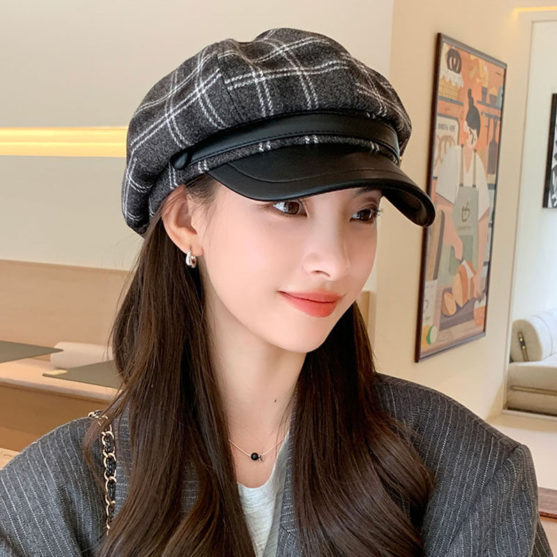 2024韩版格子八角帽贝雷帽子女春秋季报童帽网红时尚鸭舌帽画家帽,淘宝优惠券,粉丝福利购,淘宝优惠卷