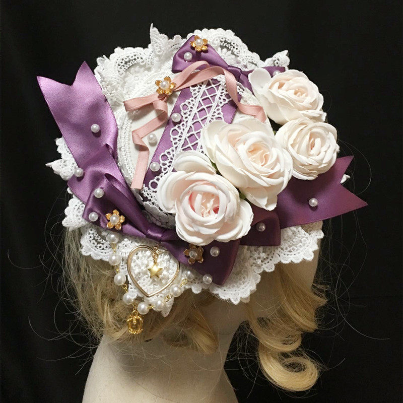 Lolita茶会华丽扁帽礼帽花嫁帽子汉洋折衷发饰优雅洋裙洛丽塔头饰 乐葵手作 淘优券