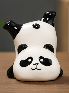 卡通陶瓷熊猫小摆件国潮小动物玄关客厅桌面装饰家居呆萌可爱摆设