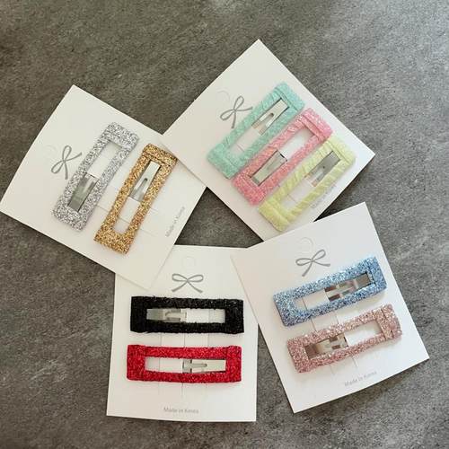 韩国进口闪亮彩色布丝带包不锈钢5厘米方夹手工diy发夹碎发边夹 - 图2