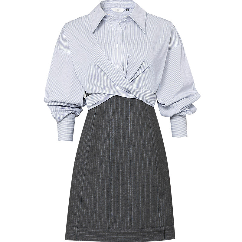 2026春季新款时尚气质绑带设计衬衣+吊带短裙条纹连衣裙套装女装,淘宝优惠券,粉丝福利购,淘宝优惠卷