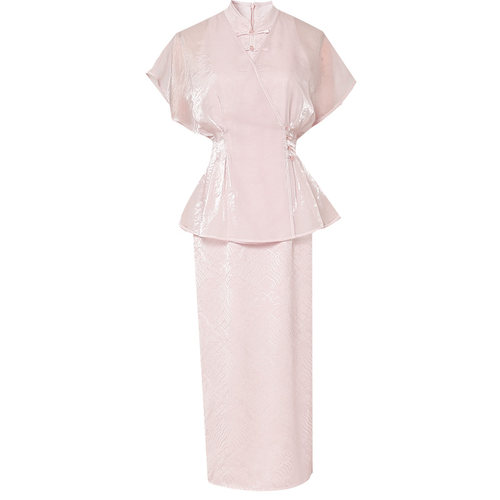 2026夏季新款时尚挂脖立领旗袍连衣裙宽松收腰外套罩衫套装潮 - 图3