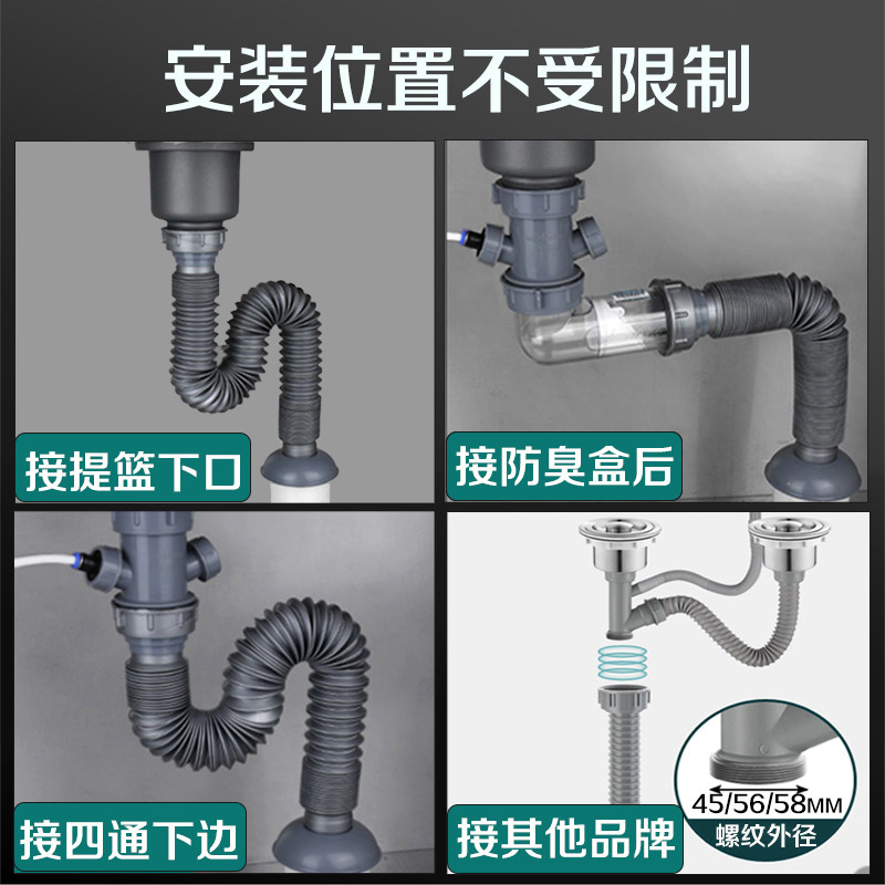潜水艇厨房下水管双螺纹管防臭防反水洗碗池拖把池加粗排水厚软管,淘宝优惠券,粉丝福利购,淘宝优惠卷