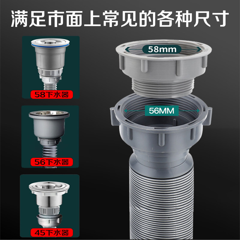 潜水艇厨房下水管双螺纹管防臭防反水洗碗池拖把池加粗排水厚软管,淘宝优惠券,粉丝福利购,淘宝优惠卷