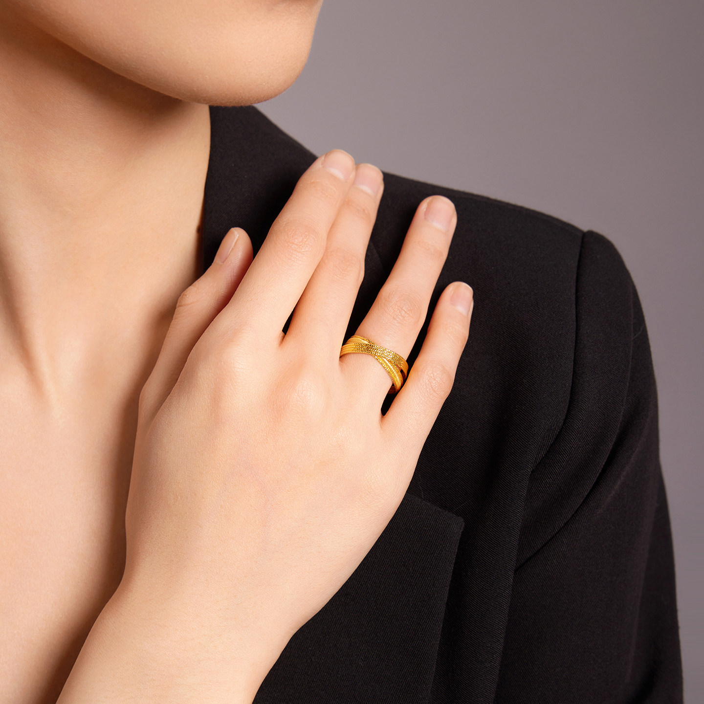 Chao Acer Royal Fan Brushed Gold Ring Pure Gold Ring Women's Ring Set Ring Joint Ring Birthday Gift Price