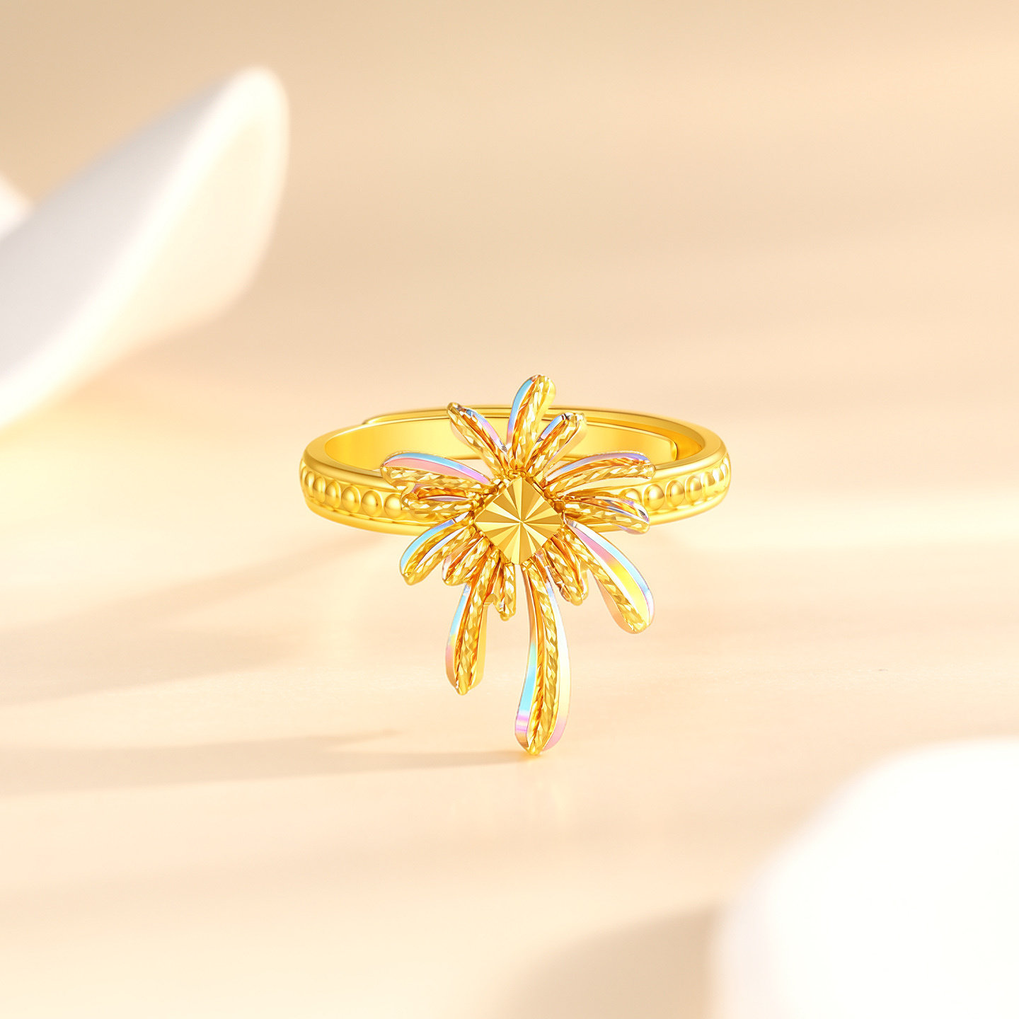 Chaohongji Rainbow Gold Fireworks Gold Ring Pure Gold Symphony 5G Explosive Ring for Women Ring Birthday Gift Pricing