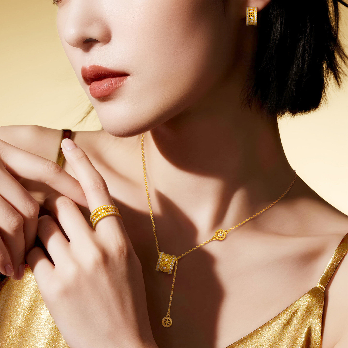 潮宏基非遗花丝风雨桥黄金钻石耳钉足金耳饰5G金高级感轻奢礼物,淘宝优惠券,粉丝福利购,淘宝优惠卷