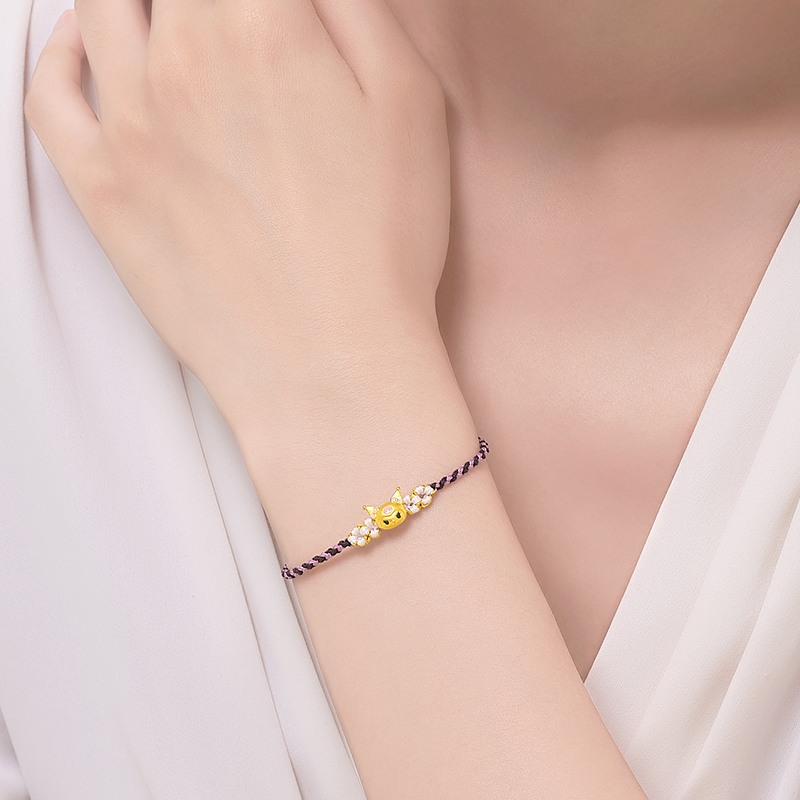 潮宏基三丽鸥酷洛米足金手绳手链黄金5D硬金转运珠送女友礼物 L