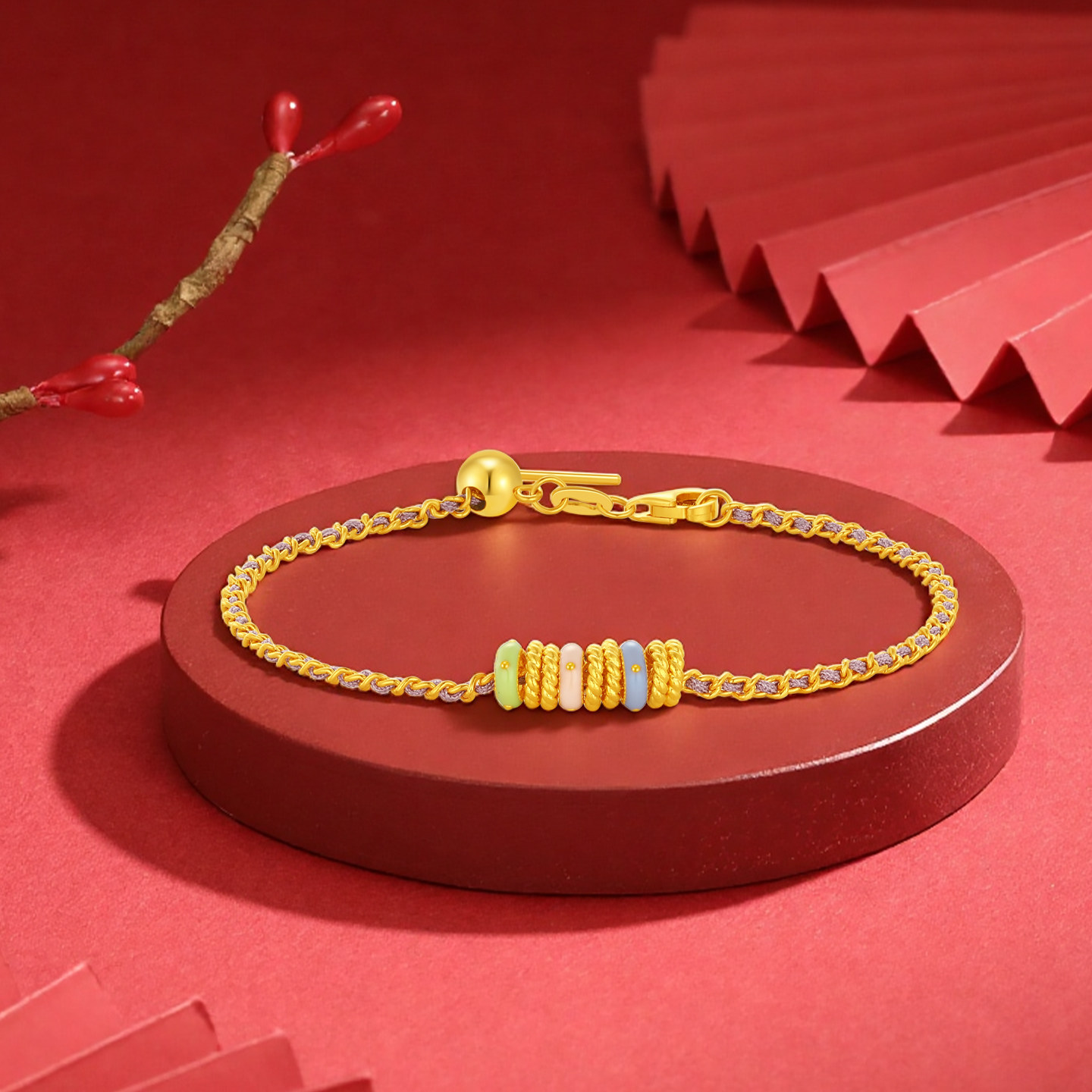 潮宏基好事发生跑马环足金手链5G珐琅黄金盘缠金DIY礼物生日 计价,淘宝优惠券,粉丝福利购,淘宝优惠卷