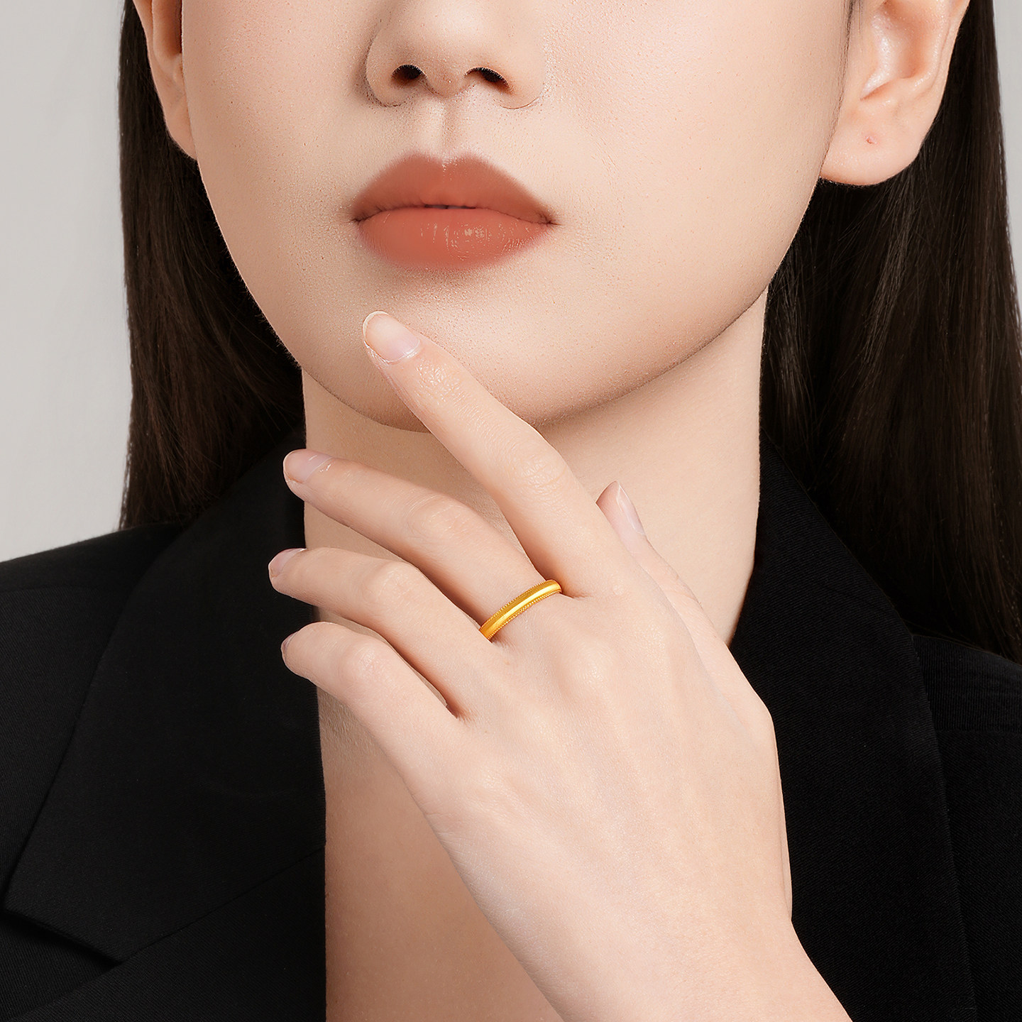 Chao Acer Royal Style Silk Gold Gold Ring Plain Ring Pure Gold Ring Brushed Water Ripple Aperture Gift Price
