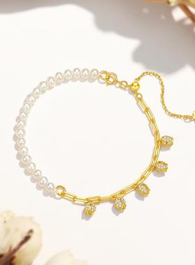 潮宏基s925银手链淡水珍珠