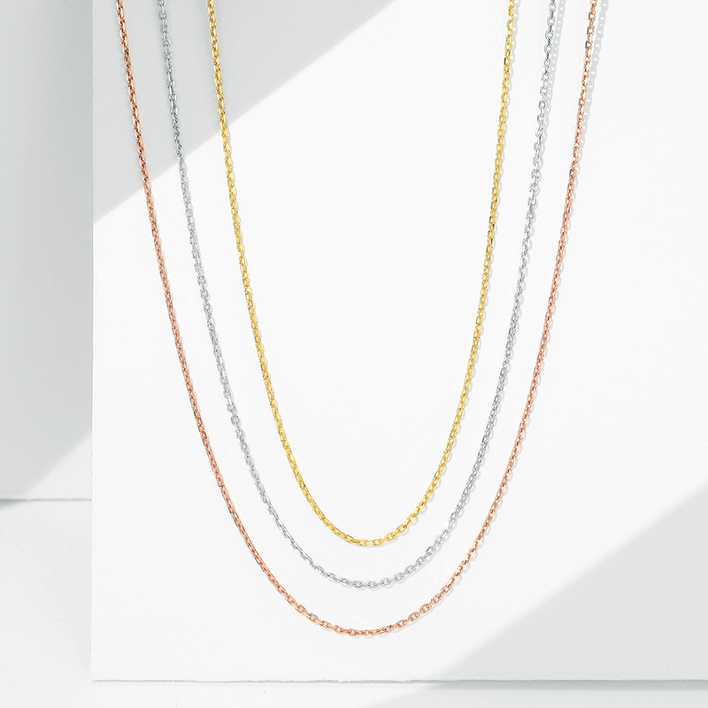 潮宏基方格o字链红白黄彩金女l 潮宏基珠宝颈饰