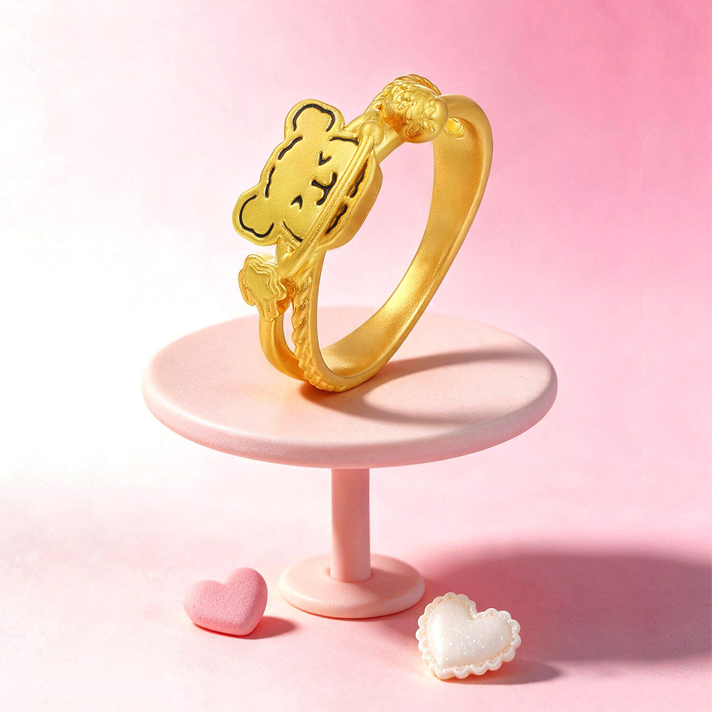 Trendy Acer line puppy gold ring solid gold ring hand ornaments hard gold show big gilt color genuine joint IP same style