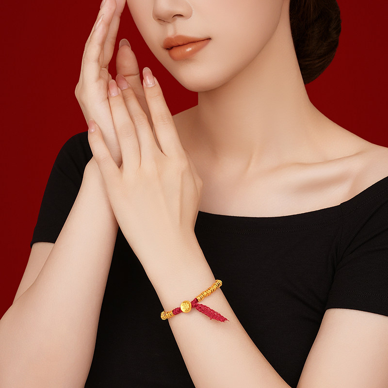 潮宏基臻金珍藏黄金手链足金手绳手饰古法金盘缠金红绳礼物 卟,淘宝优惠券,粉丝福利购,淘宝优惠卷