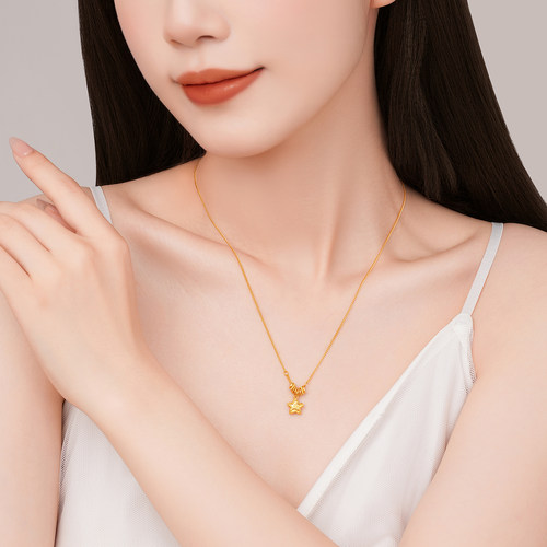 潮宏基陨石星星足金项链古法黄金坠链盘缠金礼物女结婚新年 计价 - 图3