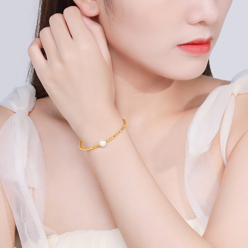 潮宏基足金手镯黄金蹦迪珠珍珠爆闪镯子5G金礼物高级感女,淘宝优惠券,粉丝福利购,淘宝优惠卷