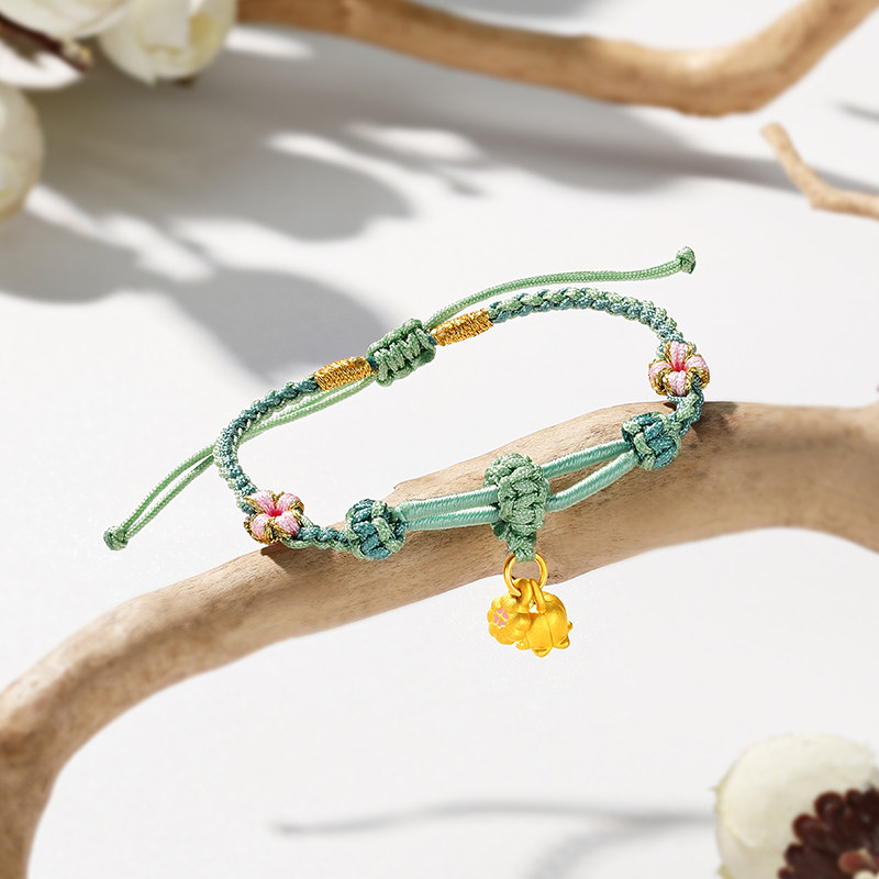 潮宏基铃兰花黄金手链足金手绳手串3D硬金珐琅送女友礼物