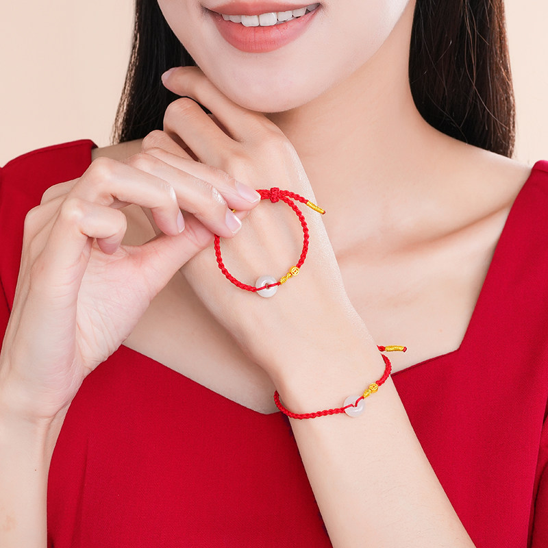 潮宏基好事发生足金翡翠手绳黄金手链铜钱平安扣亲子宝宝新年礼物,淘宝优惠券,粉丝福利购,淘宝优惠卷