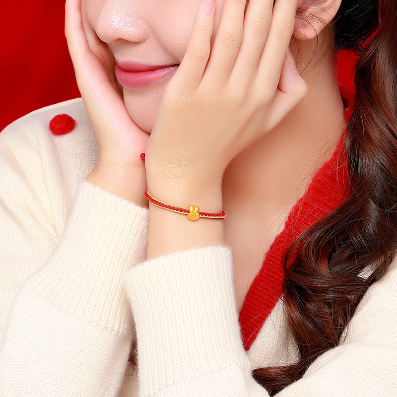 潮宏基比耶兔黄金足金兔生肖l手链 潮宏基珠宝定价黄金手链