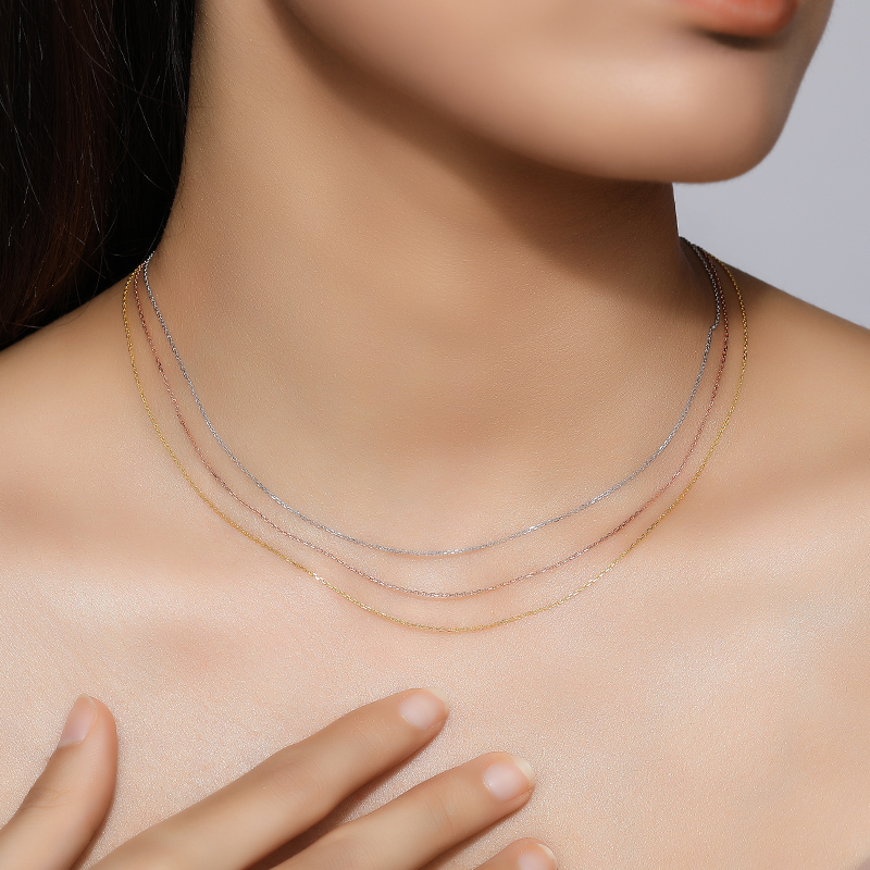 潮宏基方格o字链红白黄彩金女l 潮宏基珠宝颈饰