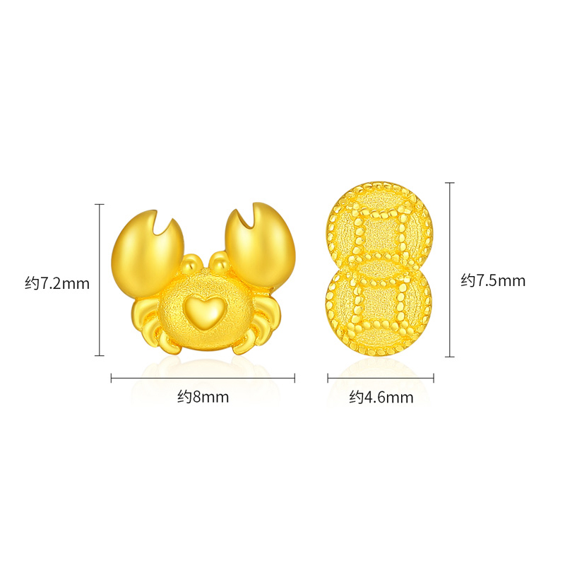 潮宏基好事发生聚财足金耳钉黄金耳饰不对称礼物女有钳人转运计价