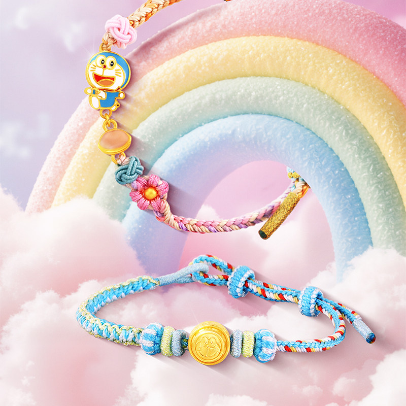 潮宏基哆啦A梦黄金手链串珠足金手绳转运珠吊坠硬金生日礼物女,淘宝优惠券,粉丝福利购,淘宝优惠卷
