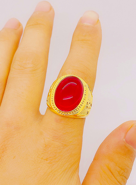 仿真红玛瑙霸气风铜镀金镶嵌宝石