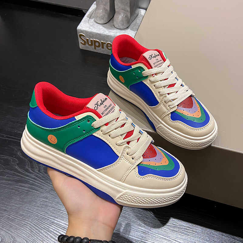 鸳鸯拼色小白鞋子女2025春夏新款学生网面透气运动休闲鞋彩虹板鞋